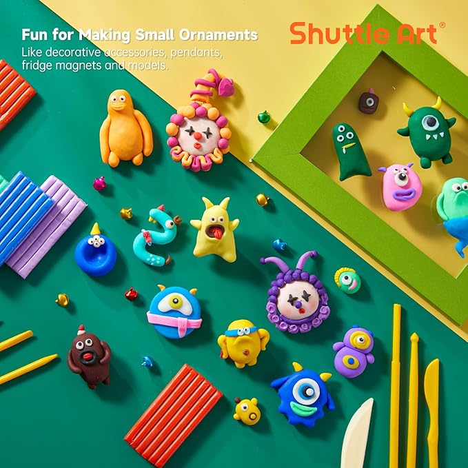 Shuttle Art Polymer Clay Kit, 50 Colors, Soft Oven Clay Kit, 19 Carving Tools and 10 Kinds of Accessories, Non-Stick, Non-Toxic, Ideal Gift for Kids