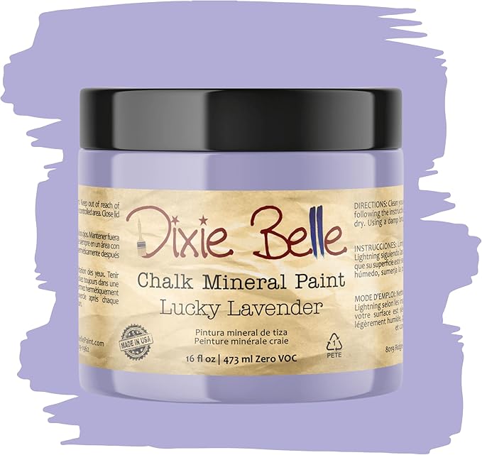 Dixie Belle Paint Company Chalk Finish Furniture Paint - Lucky Lavender (16oz) - Matte Pastel Purple Chic Chalk Mineral DIY Furniture Paint