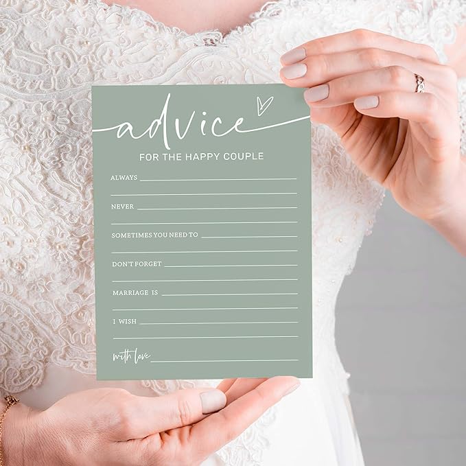 Bridal Shower Games Cards, Advice for The Happy Couple, Bridal Shower Games 25 Guests, Engagement Party Wedding Games for Guests, Minimalist Green Wedding Party Supplies - C10, Blue