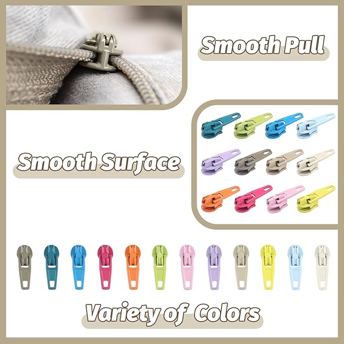 DOITEM 96Pcs Zipper Repair Kit Zipper Replacement 3# Zipper Pull Rescue Kit for Clothing Jackets Purses (12 Colors)