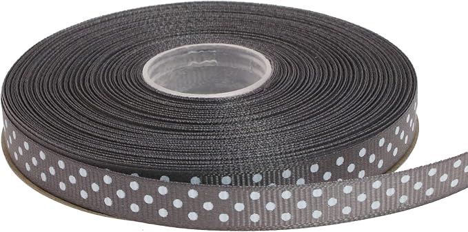 Polka Dot Grosgrain Ribbon 25 Yard Each Roll 100% Polyester (3/8", Gray)