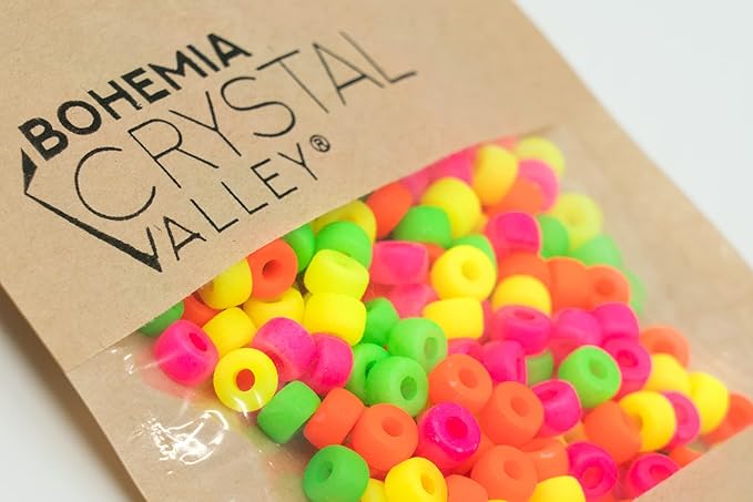 1.76 oz (ab. 240pcs) Mix of Big Pony Bagel Czech Glass Beads, 6mm (0.24 inch, Hole 0.08in) Semi Matte Neon Mix