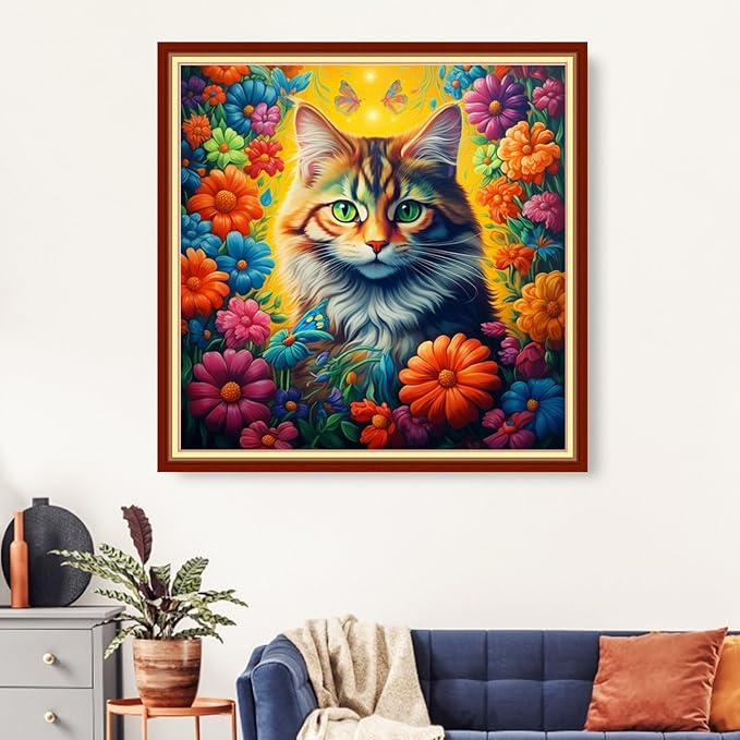 Artvxeay Cross Stitch Kits Stamped Full Range of Embroidery Kits for Beginners Adults 11CT Pattern Stitch Embroidery Kits Needlepoint Kits DIY - (Cat Flowers 18x18 inch)