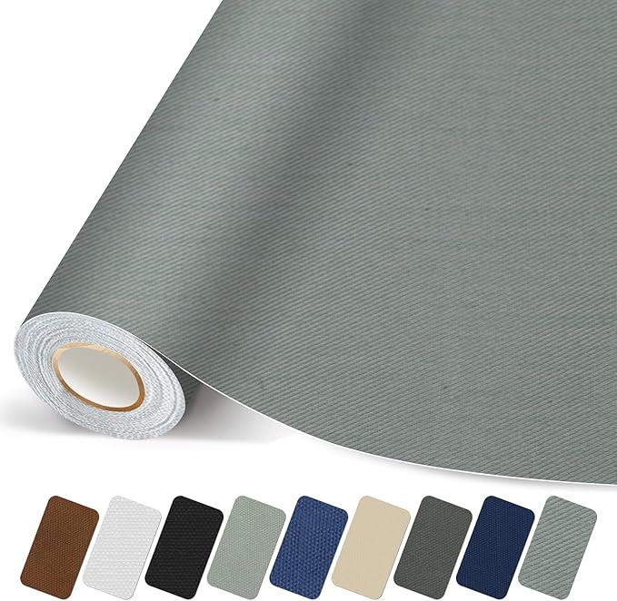 Canvas Repair Patch, Strong Sticky Fabric Repair Tape, Self-Adhesive Fabric Patch for Sofas, Tote Bags, Clothing, Car Seats, Furniture (Medium Grey, 3.5X79 Inch)