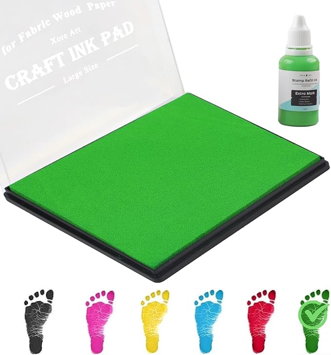 5"x4'' Large Ink Pad Washable Stamp Ink Pad for Baby Footprint Handprint with 30ml Premium Refill Ink (Light Green)