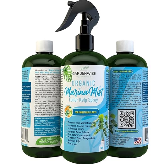 Organic Marina Mist Foliar Spray for Monstera, Philodendron, Elephant’s Ear and Other Tropical Houseplant | Liquid Fertilizer | Micro Nutrients for Vital Health | Liquid Plant Food (8 OZ)