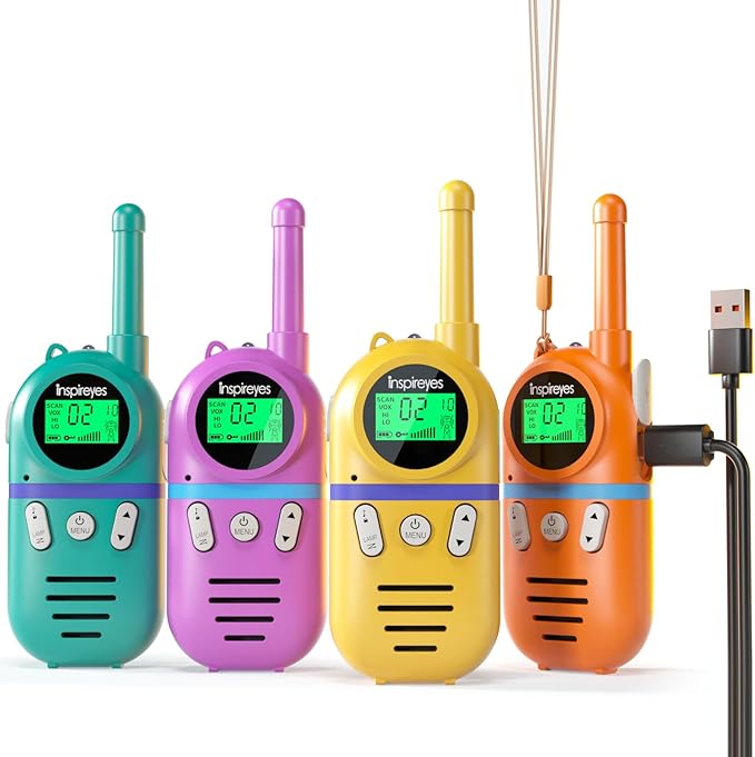 Walkie Talkies for Kids Rechargeable,Toys for Boys and Girls Ages 3-12, 4 Pack Long Range 2-Way Radios, Birthday Gifts,Christmas Stockings, Outdoor Play, Family Games, Hiking Camping Gear