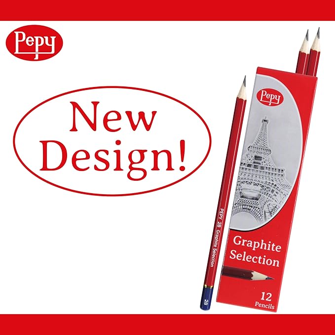 Pepy Graphite Professional Drawing Pencils - Set of 12 2H Pre-Sharpened Black Lead Pencils; Perfect for Drawing, Sketching and Shading, Graphic and Fine Art