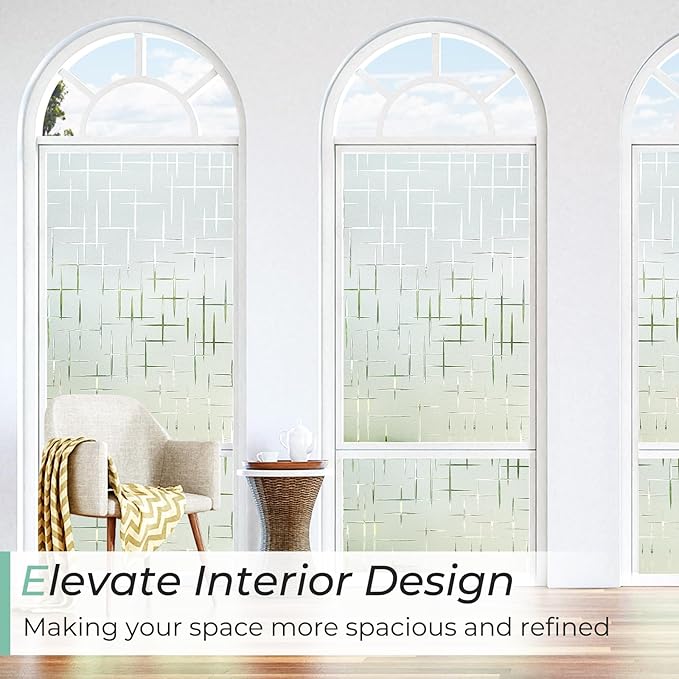 DOWELL Window Privacy Film Frosted Glass Window Film, Sun Blocking Non-Adhesive Glass Cling, Decorative Door Sticker, Self Static-Cling Tint Covering for Home Office, Cross Pattern 17.5" x 157.5"