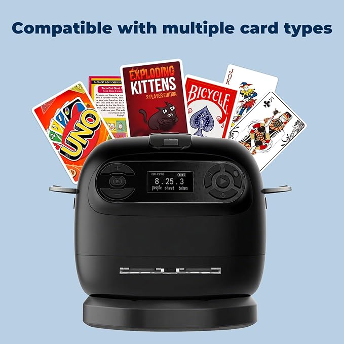 2025 Automatic Card Shuffler and Dealer Machine, 2-in-1 Smart 360°Rotating Card Dealer and Shuffler Machine, Super Quiet, Safer, Various Card Games for Home and Club-Black