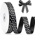 Polka Dot Grosgrain Ribbon 5/8 Inch, 25 Yards Spool Black and White Dot Craft Ribbon for Christmas Gift Wrapping DIY Crafts Hair Bows Wedding Party Decor Sewing and Home Decoration
