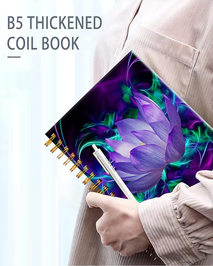 iampanda Spiral Journal Notebook,Chic Floral Strong Twin-Wire Binding with Premium Paper for Girl Women,60 Sheets A5 College Ruled Notebook/Journal,Perfect for School Office Home Gifts,Blue Purple