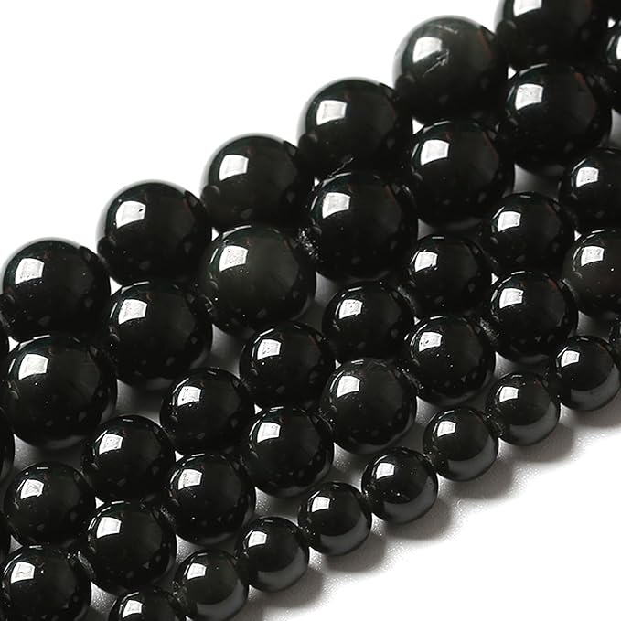 12MM 32pcs Natural Black Obsidian Stone Energy Healing Beads Round Loose Beads for Jewelry Making Bracelet 1 Strands 15"
