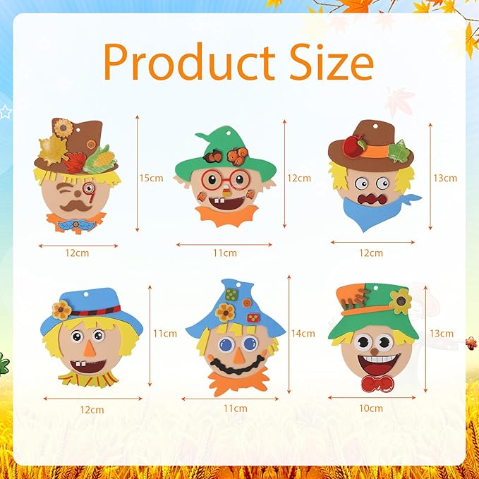 Fennoral 12 Pack Fall Craft for Kids Make You Own Scarecrow Foam Stickers DIY Arts and Crafts for Boys Girls Fall Art Activities Party Supply Autumn Thanksgiving Decoration