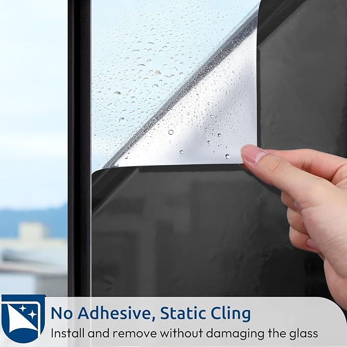 rabbitgoo Window Privacy Film One Way Window Tint for Home, Removable Reflective Heat Sun Blocking Anti UV Glass Door Covering, Mirror Tinting Film House Office, 29.5 in X 13.1 Feet, Black Silver
