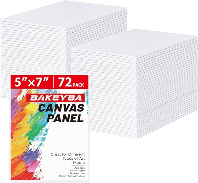 Canvas Boards for Painting 72 Pack, 5x7 Inch Panels, 100% Cotton White Blank Boards, Art Supplies for Acrylics Oil Watercolor Tempera Paints