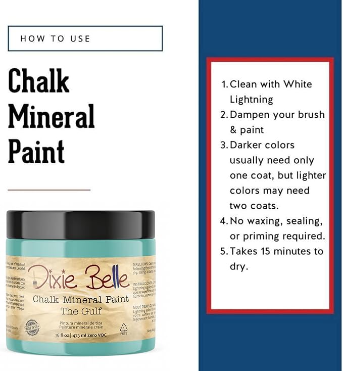 Dixie Belle Paint Company Chalk Finish Furniture Paint - The Gulf (16oz) - Matte Soft Turquoise Chic Chalk Mineral DIY Furniture Paint