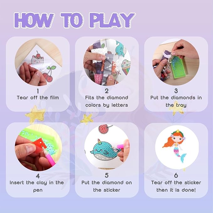 Cymbana Diamond Painting Kits for Kids 18 Pcs Princess and Their Buddy Gem Art Sticker for Kids Ages 6-8 8-12 Contains Unicorn, Mermaid