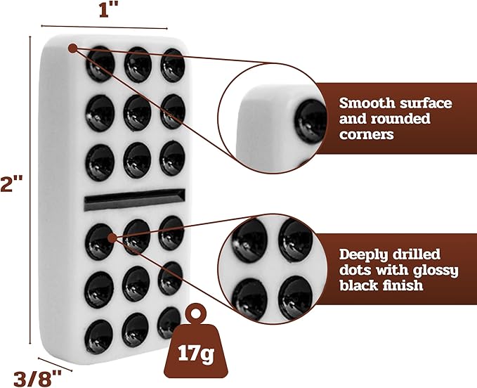 Alex Cramer The Nines Double 9 Domino Set. American-Made Solid Walnut Case Holds Our 55-Piece Set of Dominoes (Double Nine Domino Set for Adults)