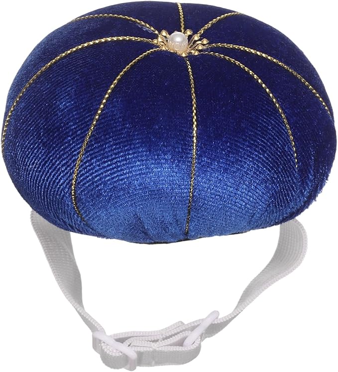 HARFINGTON Wrist Pin Cushion Wristband Sewing Pincushion Polyester Pin Holder Wearable Pumpkin Shaped Needles Wristband for Sewing Quilting Needlework DIY Crafts, Blue
