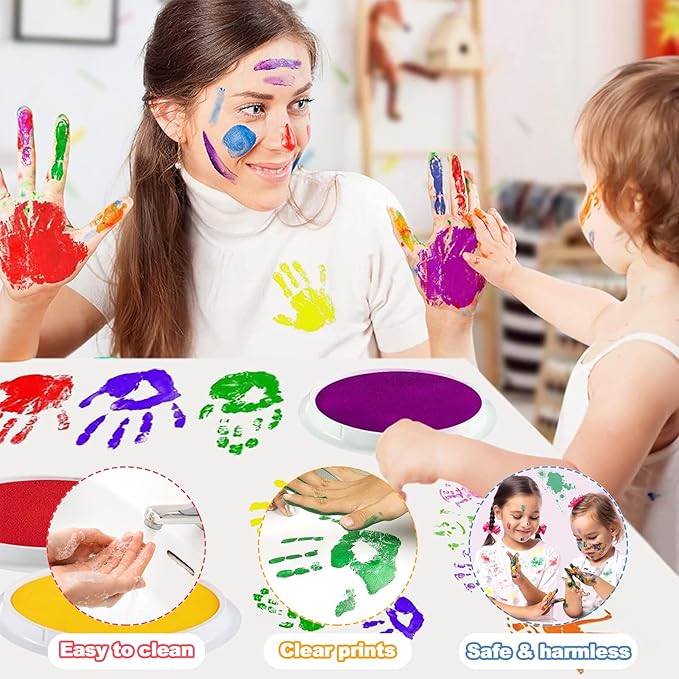 7" Large Ink Pads for Kids - Handprint Footprint Size Rainbow Stamps Pad, Safe & Washable Ink Pad for Fingerprint Painting Card Making Stamp Crafting Paper Wood Fabric Scrapbook Kids Birthday Gifts