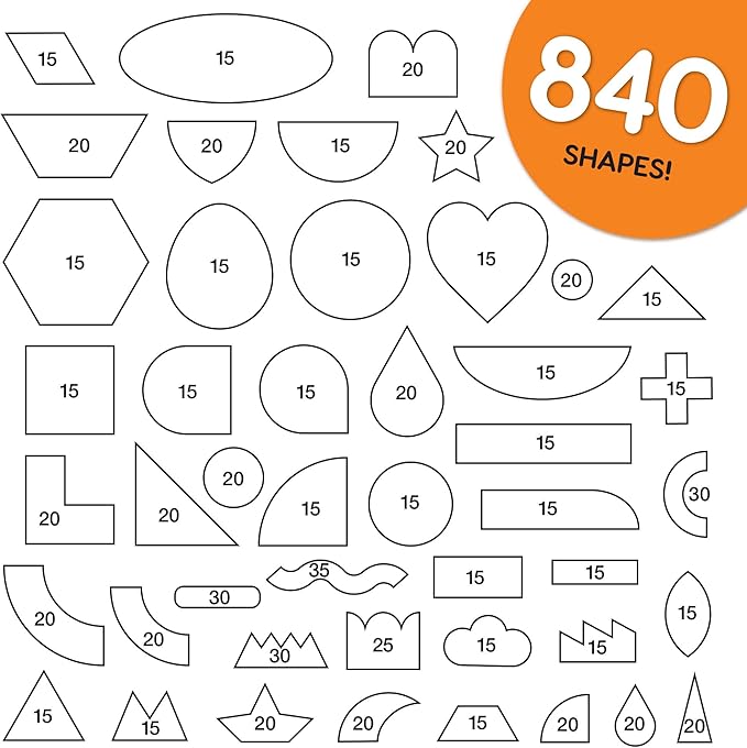 ARTshapes 840 pc Creative Paper Shapes Pack with 70+ Idea Guide - US Made Card Stock - Punch Out Funky DIY Craft Supplies for Whimsical Art Designs, Paper Crafts, and Pattern Play 5 Happy Colors