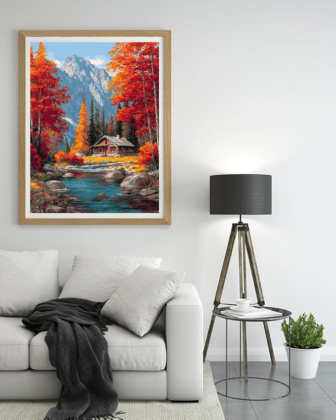 14CT Counted Cross Stitch Kits for Adults Advanced Mountains Lake Printed Stamped Cross Stitch Kits for Adults (Mountain Lake 2)