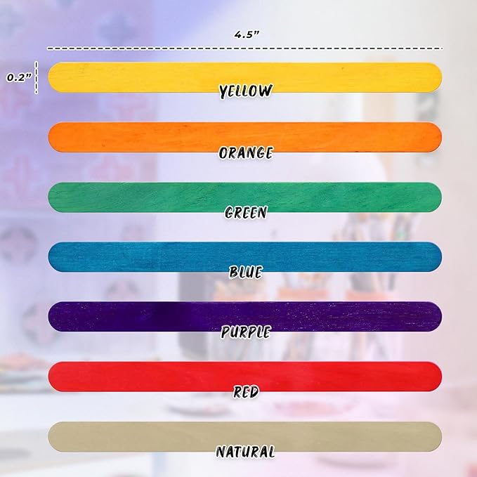 Darice Popsicle Sticks for Crafts, 4.5" 1000 Pcs Combo - 500 Pcs Colored Wooden Rainbow Craft Sticks - 500 Pcs Natural Color Waxing Sticks - Classroom Supplies, STEM DIY Art, Ages 3+