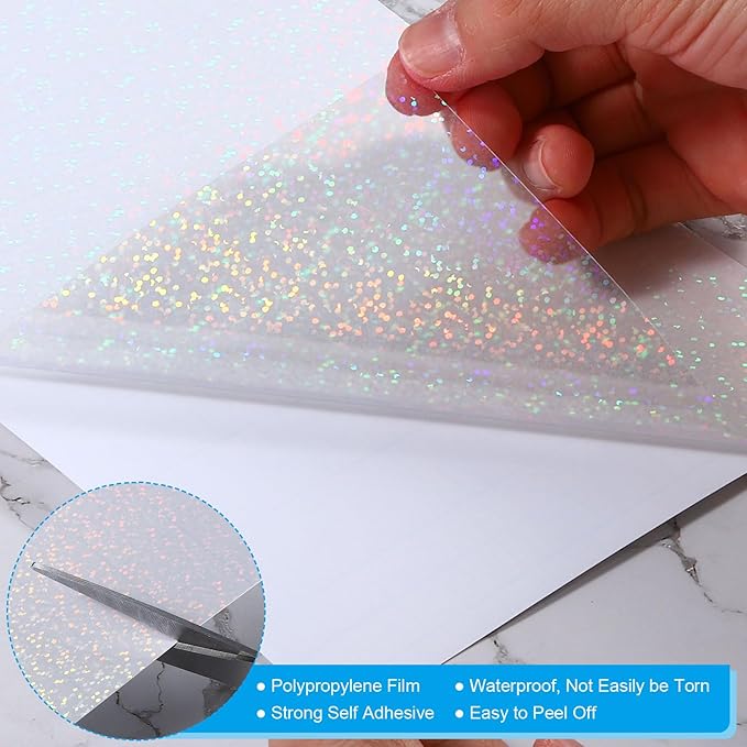 PATIKIL 11.7x8.3" Holographic Sticker Paper, 20Sheets A4 Polypropylene Self-Adhesive Transparent Waterproof Laminate Overlay Film for Photo Cards Scrapbook Decorations, Little Circle