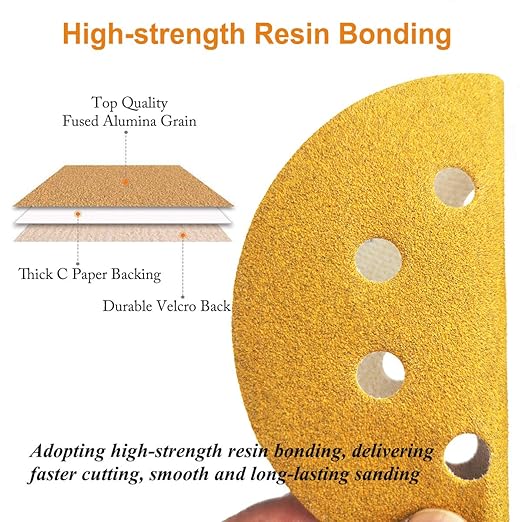 5-Inch 8-Hole Hook and Loop Sanding Discs 60-Grit Random Orbit Sandpaper, 100-Pack