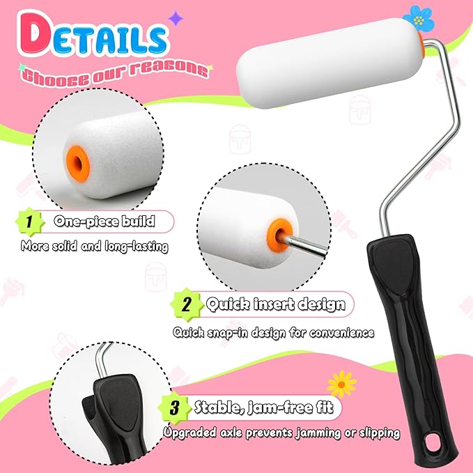 DIYSELF Paint Roller Kit - Foam Paint Roller 4 inch, Small Roller Paint Brush, Mini Rollers for Painting, Walls, Cabinets, Doors, House Painting Supplies, Professional Paint Roller Tray Set (10 Pack)