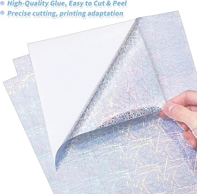 20 Sheets Printable Holographic Sticker Paper,11 x 8.5 Inches Printable Waterproof Paper Rainbow Vinyl Sticker Paper for Inkjet or Laser Printer（Laser straw pattern）