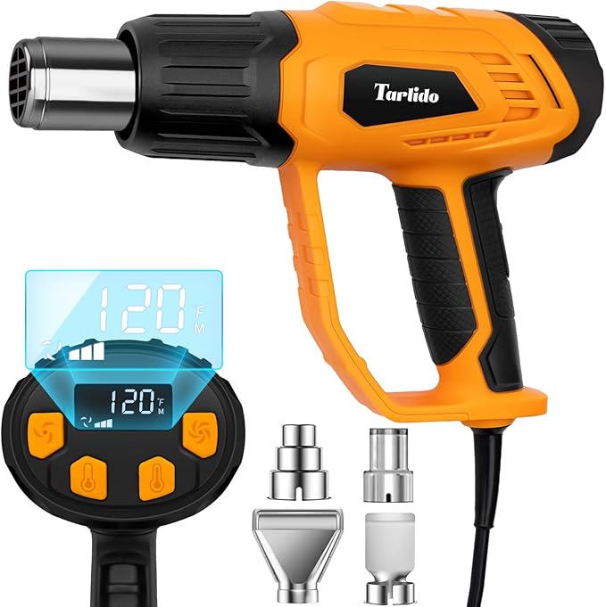 Heat Gun 1500W 120°F-1020°F(50°C-550°C) Fast Heating Heavy Duty Hot Air Gun Kit Variable Temperature Control Overheat Protection with 4 Nozzles for Crafts, Shrinking Pvc, StrippingPaint