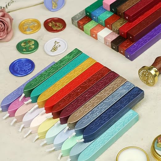 26Pcs Wax Seal Sticks with Wicks, Assorted Colors Wax Sealing Sticks Great for Letter Seals Waxing Stamp Wedding Invitations, Packaging Decoration (26)
