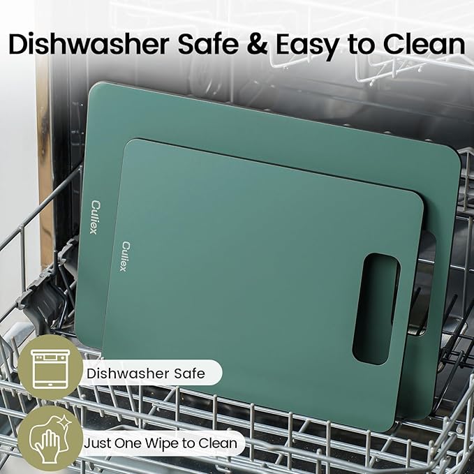 Cutting Boards for Kitchen [Set of 2], Wood Fiber Composite Cutting Board, Dishwasher Safe, Non Slip Non Toxic Chopping Board for Meat Vegetables Fruit Cheese - Green
