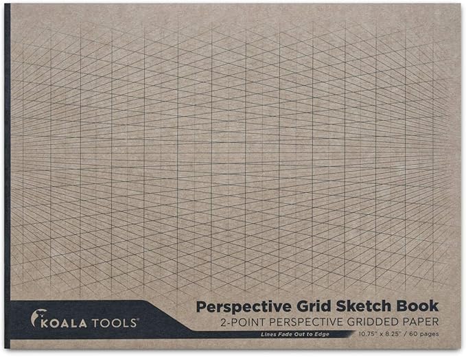KOALA TOOLS | 2-Point Drawing Perspective Notebook (3 Pack) | 10.35" x 8", 60 pp. - Perspective Grid Graph Paper for Interior Design, Industrial, Architectural and 3d Design