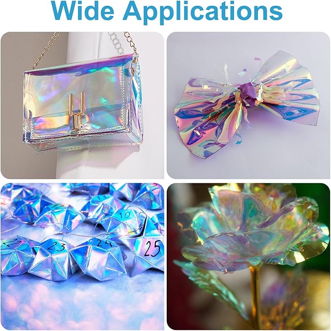 MECCANIXITY Holographic Clear PVC Vinyl Film Holographic PVC Fabric Waterproof Dichroic Film 12 x 48 Inch for Handbags Bows Earrings DIY Craft,Laser Dark Yellow