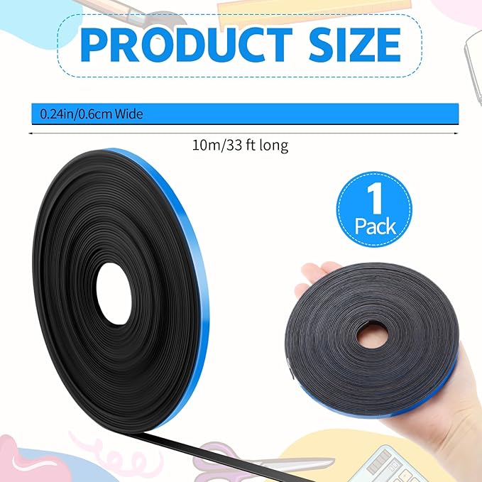 Magnetic Tape Roll Thin Strips, 1/4 Inch x 33 Feet Magnetic Board Dividers Whiteboard Graphic Decorative Tape Marking Line for Classroom Office Art Accessories(Blue)