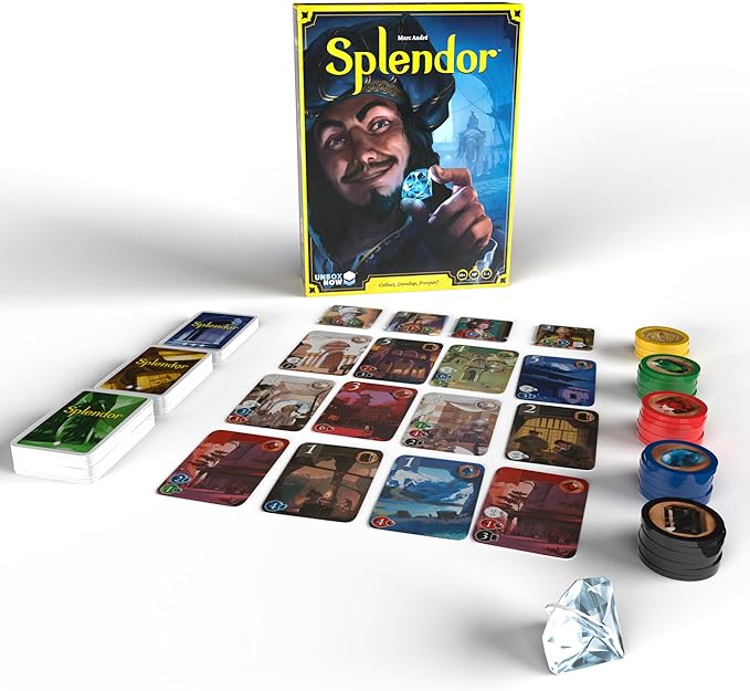 Asmodee Splendor Board Game - Master The Art of Wealth and Prestige! - Engaging Gem Mining Strategy Game for Kids & Adults, Ages 10+, 2-4 Players, 30 Min Playtime