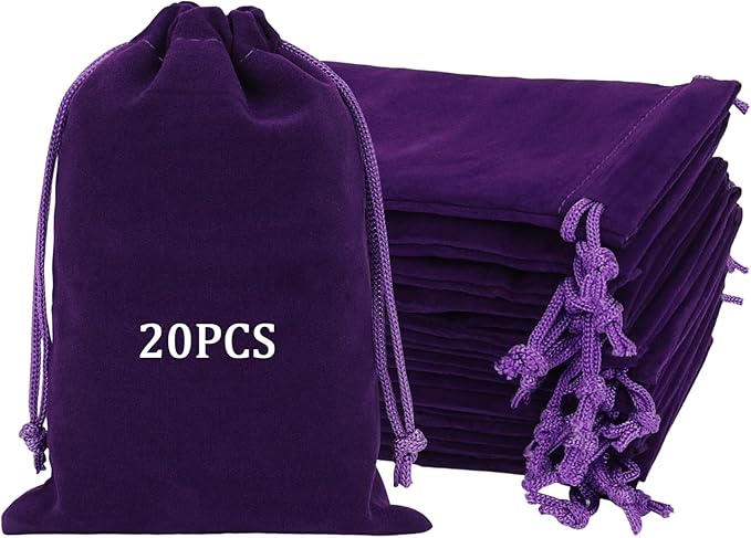 Shintop 20pcs Velvet Bags with Drawstring, 4x6 inch Purple Jewelry Bags Gift Pouches for Dice, Crystals, Tarot Cards