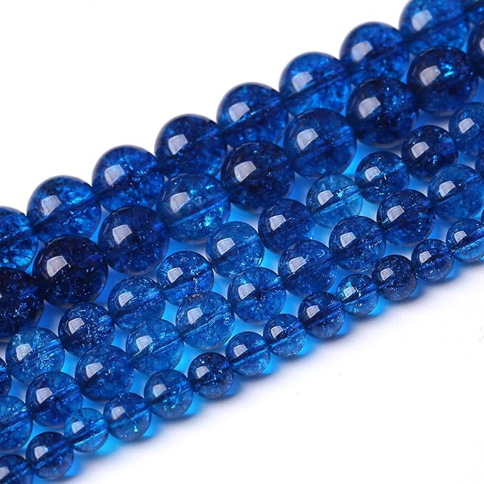 36pcs 10mm Natural Blue Crystal Crackle Quartz Stone Round Loose Beads for Jewelry Making DIY Bracelets Necklaces Energy Healing Stone Beads 15" (10mm, Blue Crackle Quartz)