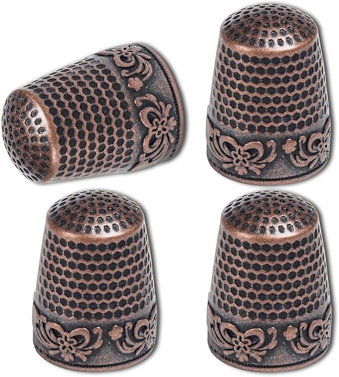 ZESION 4Pcs Sewing Thimbles, Metal Thimbles for Hand Sewing Finger Protector, Quilting Craft Accessories for Knitting Needlework DIY Tools, Brass