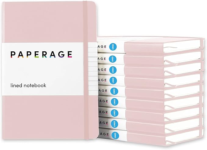 PAPERAGE Lined Journal Notebook, 10 Pack, (Blush), 160 Pages, Medium 5.6 in x 8 in - 100 GSM Thick Paper – Hardcover Journaling Notebook for Work, School & Note Taking
