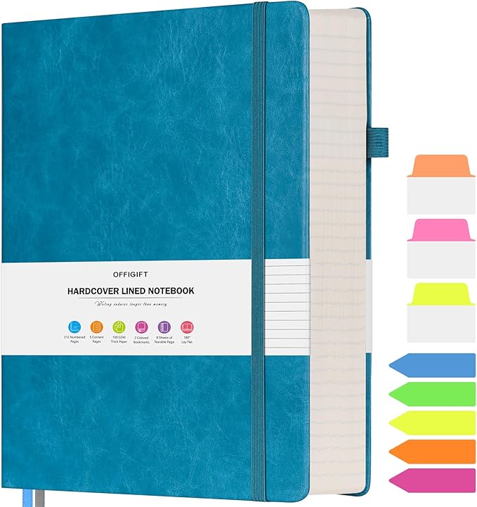 College Ruled Notebook, Large A4 Hardcover Leather Journal, 312 Numbered Pages Writing Journal, 100gsm No Bleed Paper, Lined Journal Notebook for Women Men School Office, 8.5''×11'', Blue