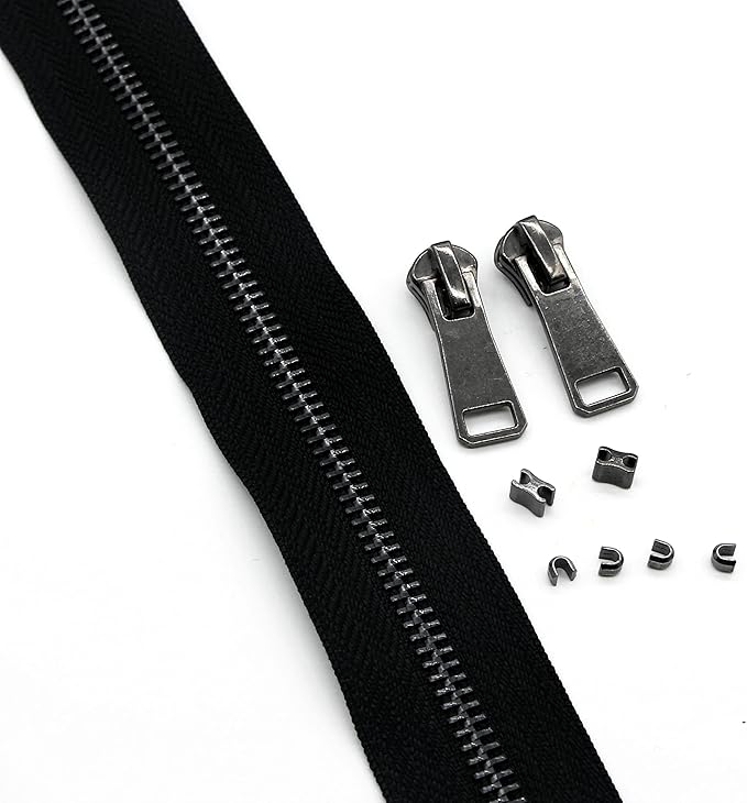 #5 Metal Zippers by The Yard Bulk 2 Yards Black Tape with 10 pcs Sliders Black Nickel Teeth Handmade Zipper for Sewing Craft Bag Backpack, Wallets, Purses Leekayer
