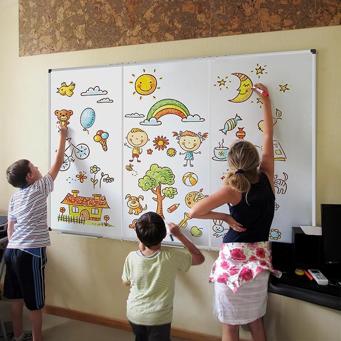 XBoard Magnetic Whiteboard 96 x 48 Inch, Giant Foldable Dry Erase White Board for Wall with Marker Tray 8' x 4' | Aluminum Frame Presentation Board