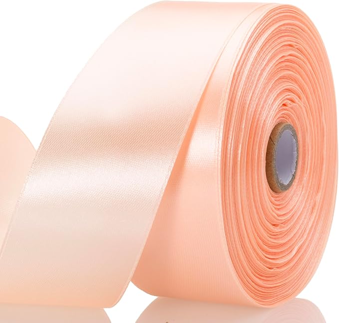1 1/2 Inch Peach Solid Satin Ribbon, 50 Yards Craft Fabric Ribbon for Gift Wrapping Floral Bouquets Wedding Party Decoration