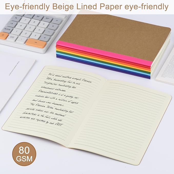 ZCZN Composition Notebooks Bulk, A5 Kraft Cover Lined Journals with Rainbow Spines for School, Business, Work and Daliy Use (24, 8 colors)
