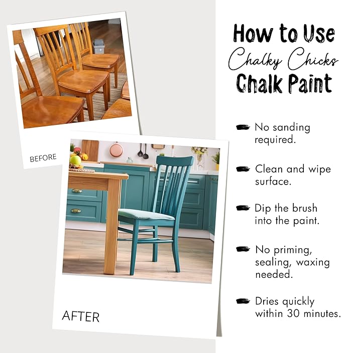 Chalky Chicks All-in-One Chalk Paint for Furniture or Cabinet - 16 Fl Oz - Matte Finish Wolf Gray (Gray/Beige) for Metal, Wood Furniture Paint - No Sanding All-in-One for Home Decor & Crafts, USA Made