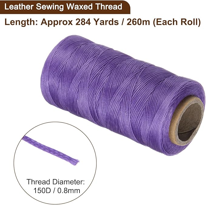 Uxcell 150D 0.8mm Flat Waxed Thread, 284 Yards Polyester, Dark Purple, Leather Sewing Waxed String